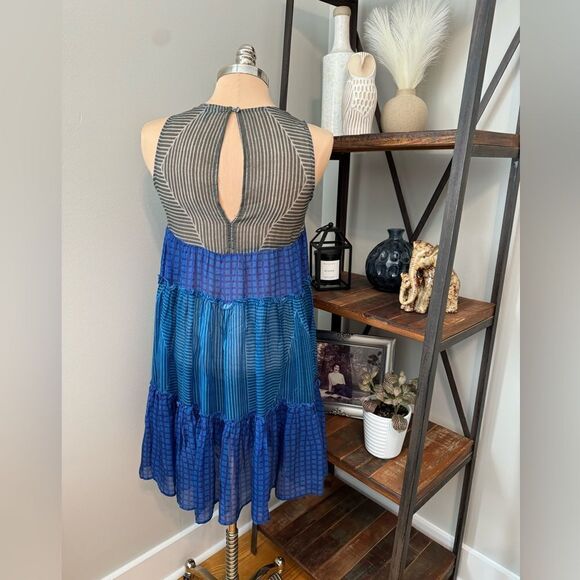 Anthropologie Conditions Apply Tiered Tiered Midi Dress Size Small Gray/Blue - Picture 2 of 11
